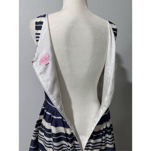 Lilly Pulitzer Eryn 100% Silk nautical stripped full skirt Feminine dress 8 - Picture 6 of 9